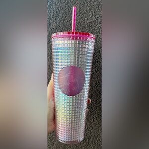 New Pink Grid Starbucks Cup